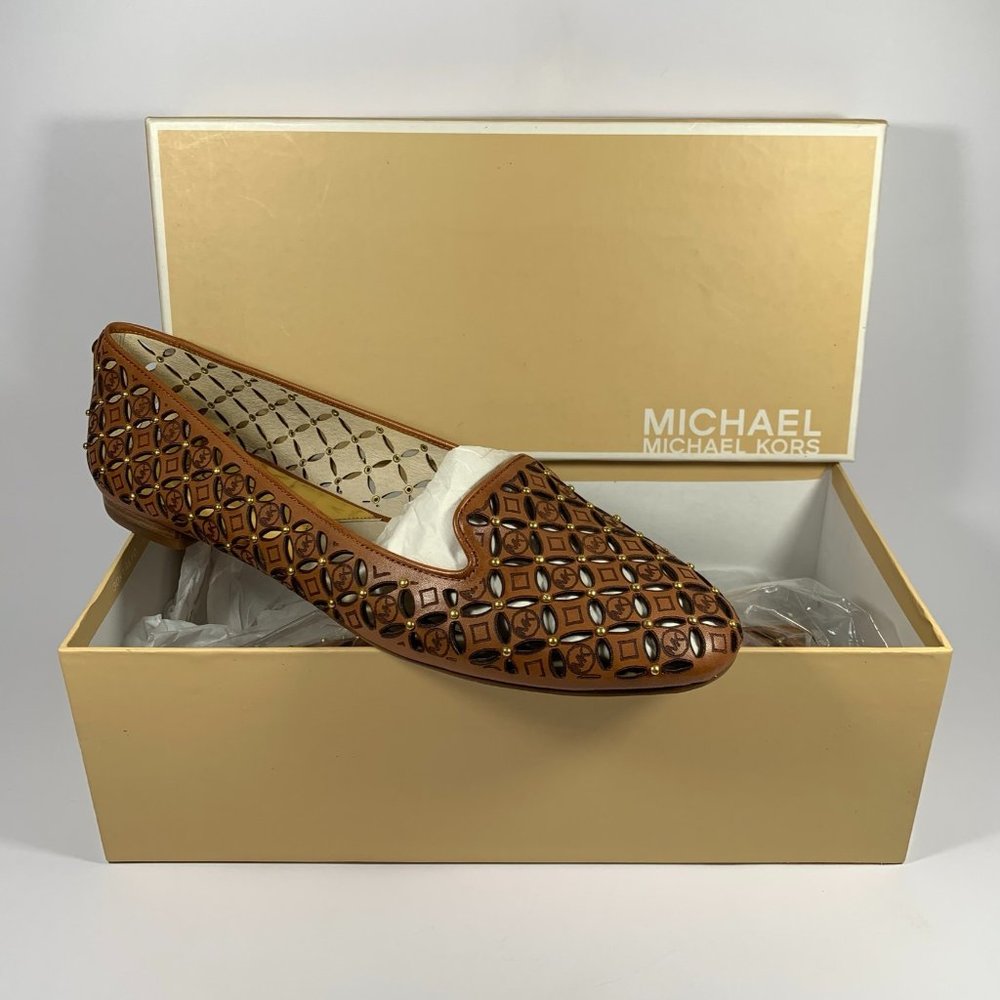 Michael by Michael Kors Brown & Gold Leather Flats